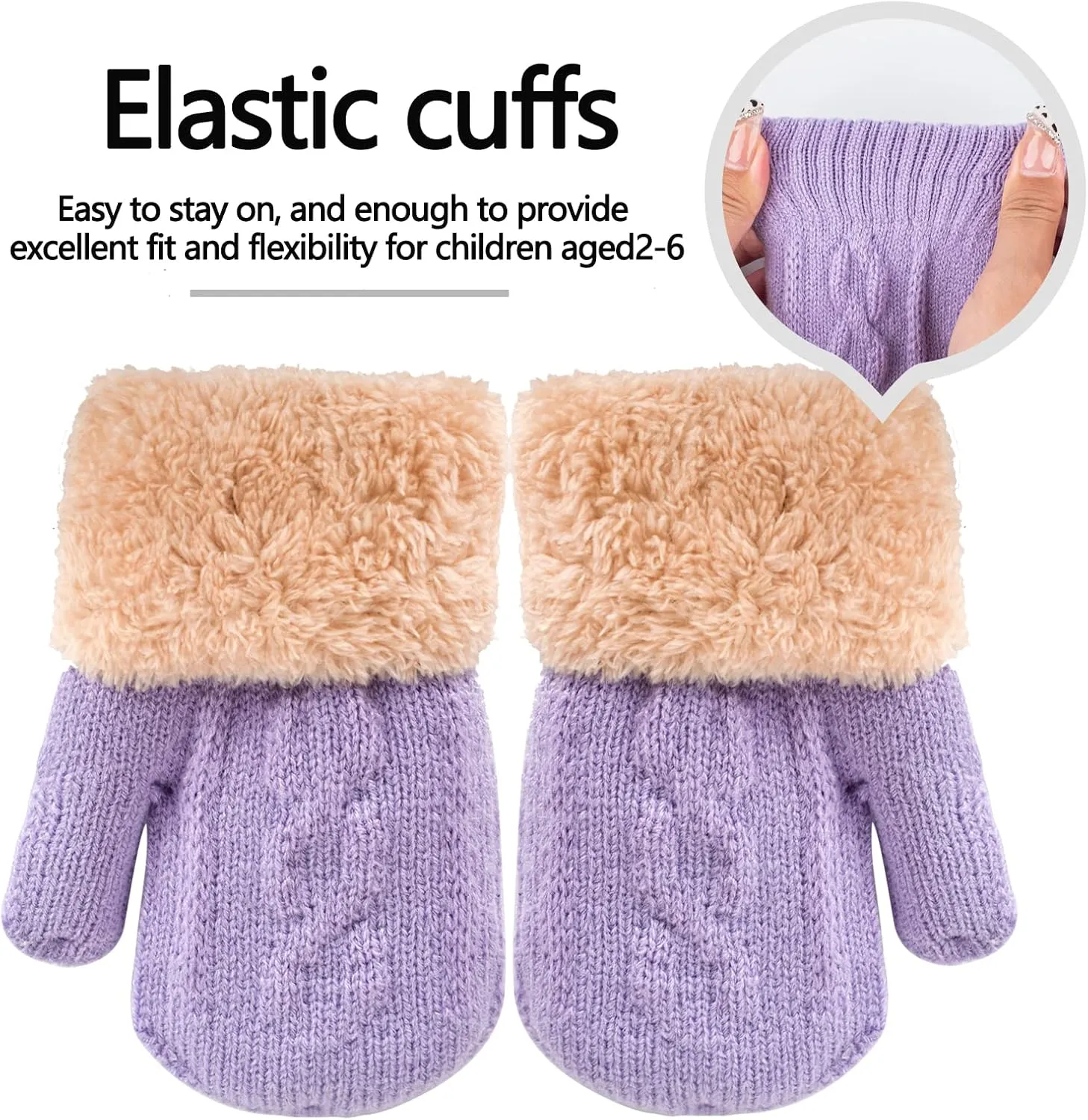 2 Pairs Kids Winter Knit Gloves Boys Girls Warm Thermal Cable Knitted Gloves 2-6-10-14 Year Wool Fleece Lined Mittens