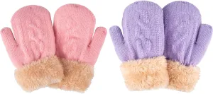 2 Pairs Kids Winter Knit Gloves Boys Girls Warm Thermal Cable Knitted Gloves 2-6-10-14 Year Wool Fleece Lined Mittens