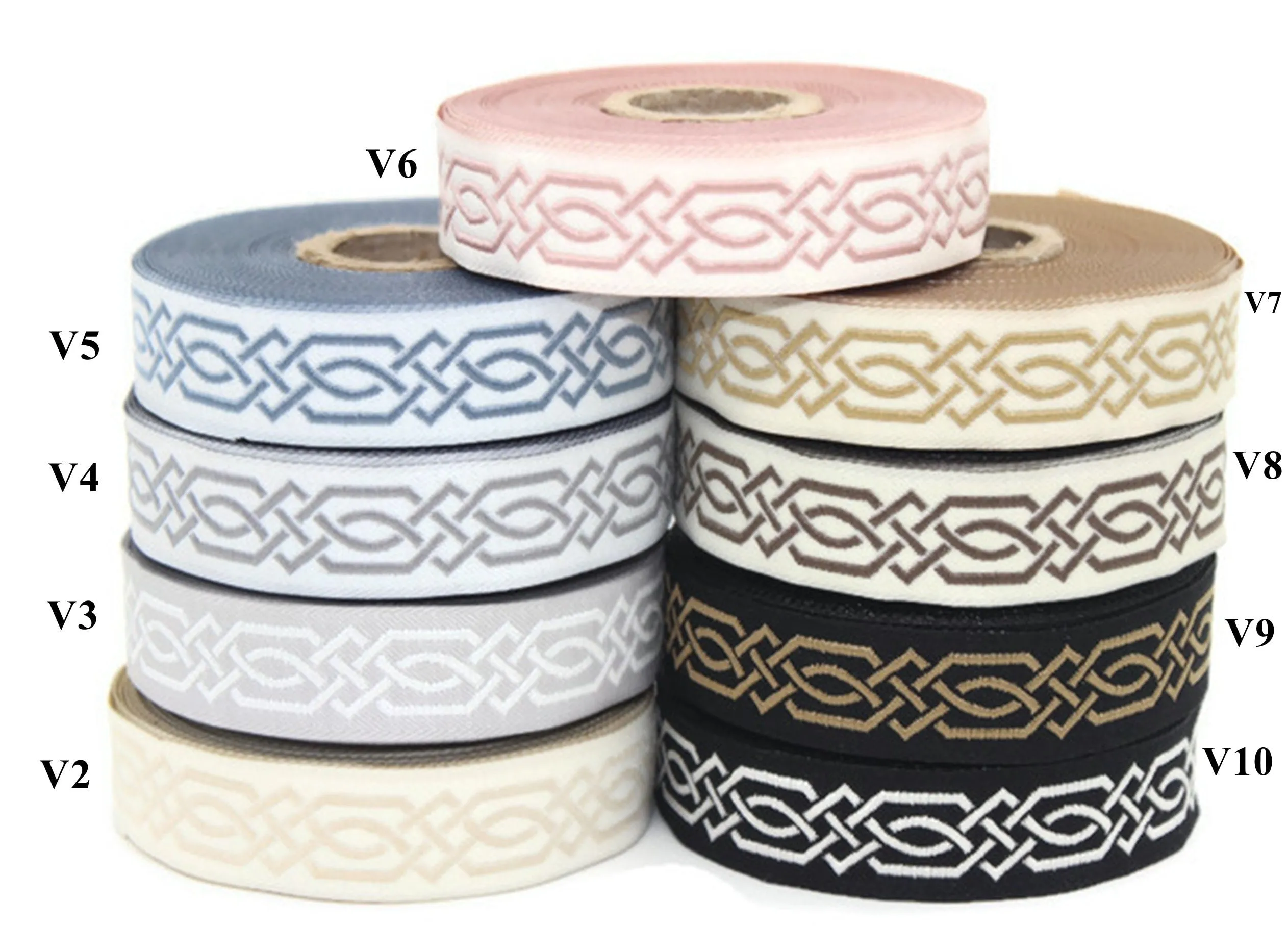 20 mm Pink Celtic Claddagh 0.78 (inch) | Celtic Ribbon | Embroidered Woven Ribbon | Jacquard Ribbon | 20 mm Wide | 20272
