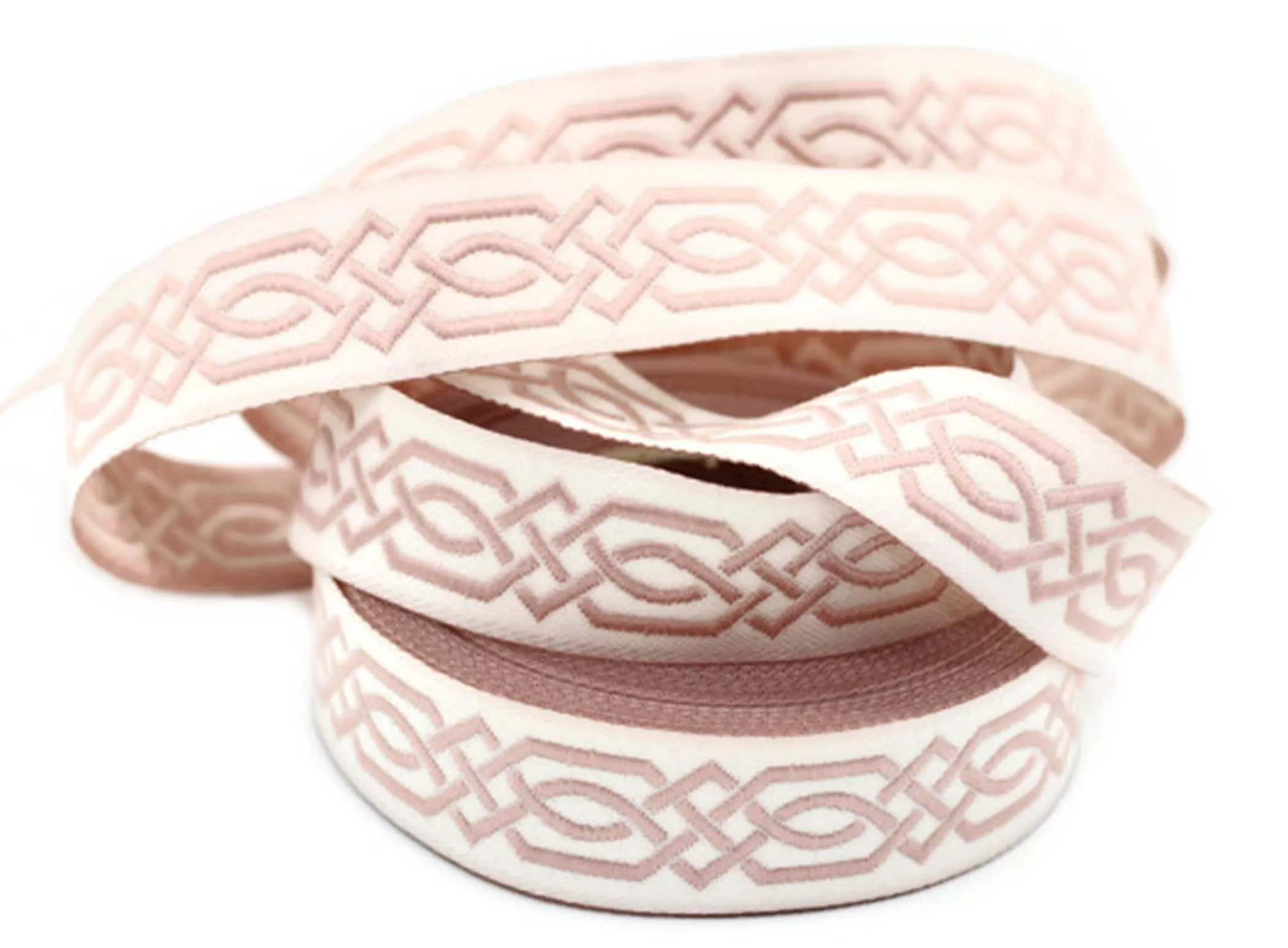 20 mm Pink Celtic Claddagh 0.78 (inch) | Celtic Ribbon | Embroidered Woven Ribbon | Jacquard Ribbon | 20 mm Wide | 20272