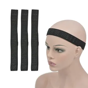 3 Pcs Non-Slip Adjustable Elastic Band Wavy Silicone Wig Band with Removable Hooks for Fixed Wigs (Width 1.2 Inch/3.0 cm)