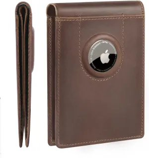 ALLIVE Airtag wallet for men - Genuine Leather Mens Wallet RFID Blocking Slim Billfold with Built-in AirTag Holder, 8 Card Slots, Minimalist Front Pocket Wallet with Gift Box(Crazy Horse Brown)