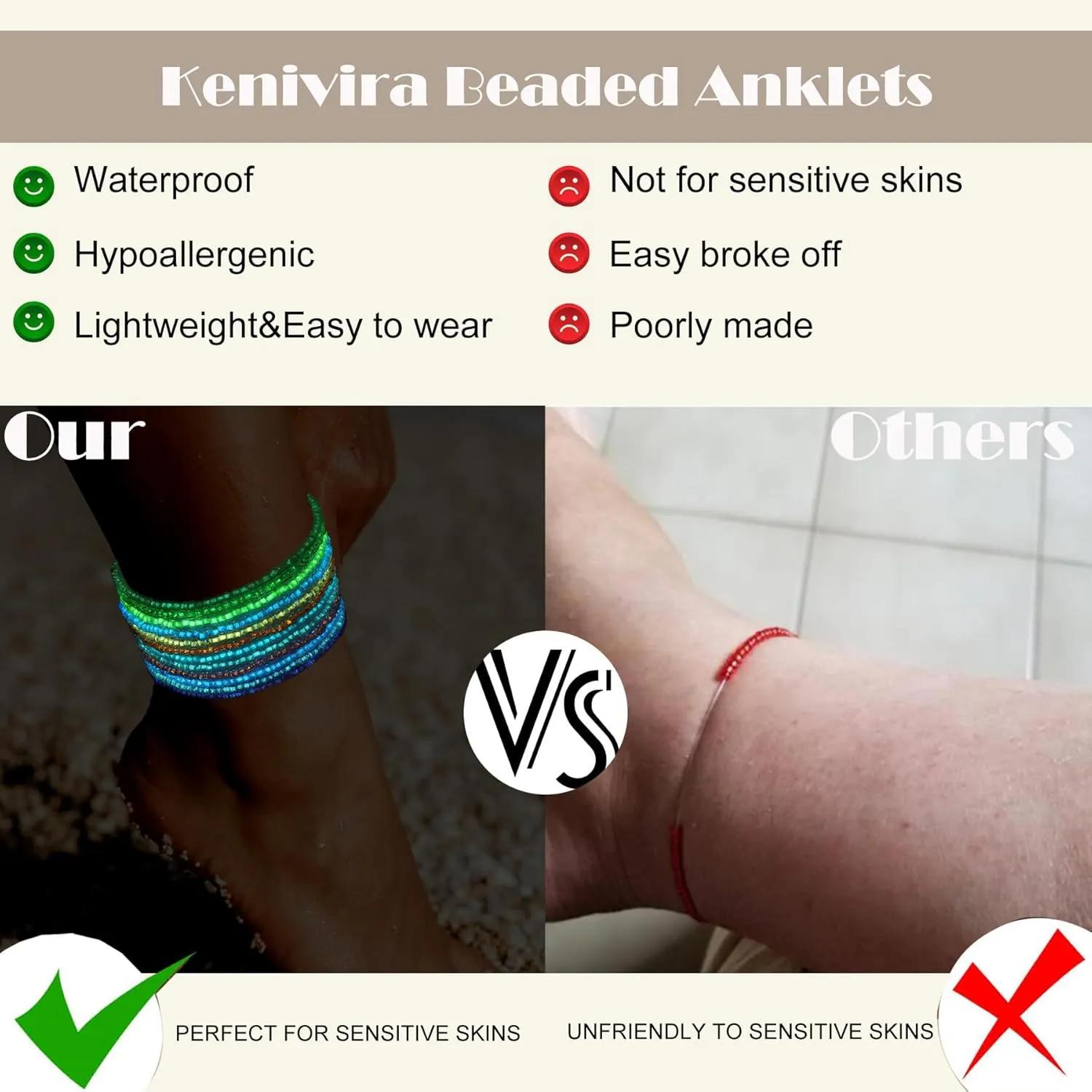 Ankle Bracelets for Women, Handmade Beaded Anklets for Women
