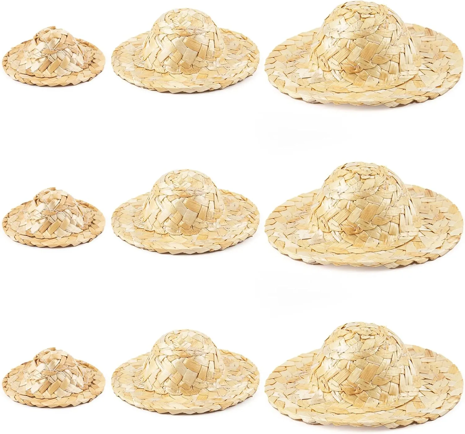 AUEAR, 9 Pack Straw Mini Hat Cute Knitting Cap Dress Hat for Mini House Decoration 3 Sizes