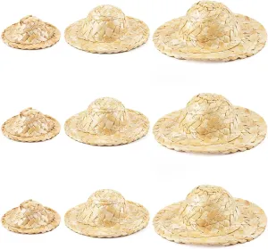 AUEAR, 9 Pack Straw Mini Hat Cute Knitting Cap Dress Hat for Mini House Decoration 3 Sizes