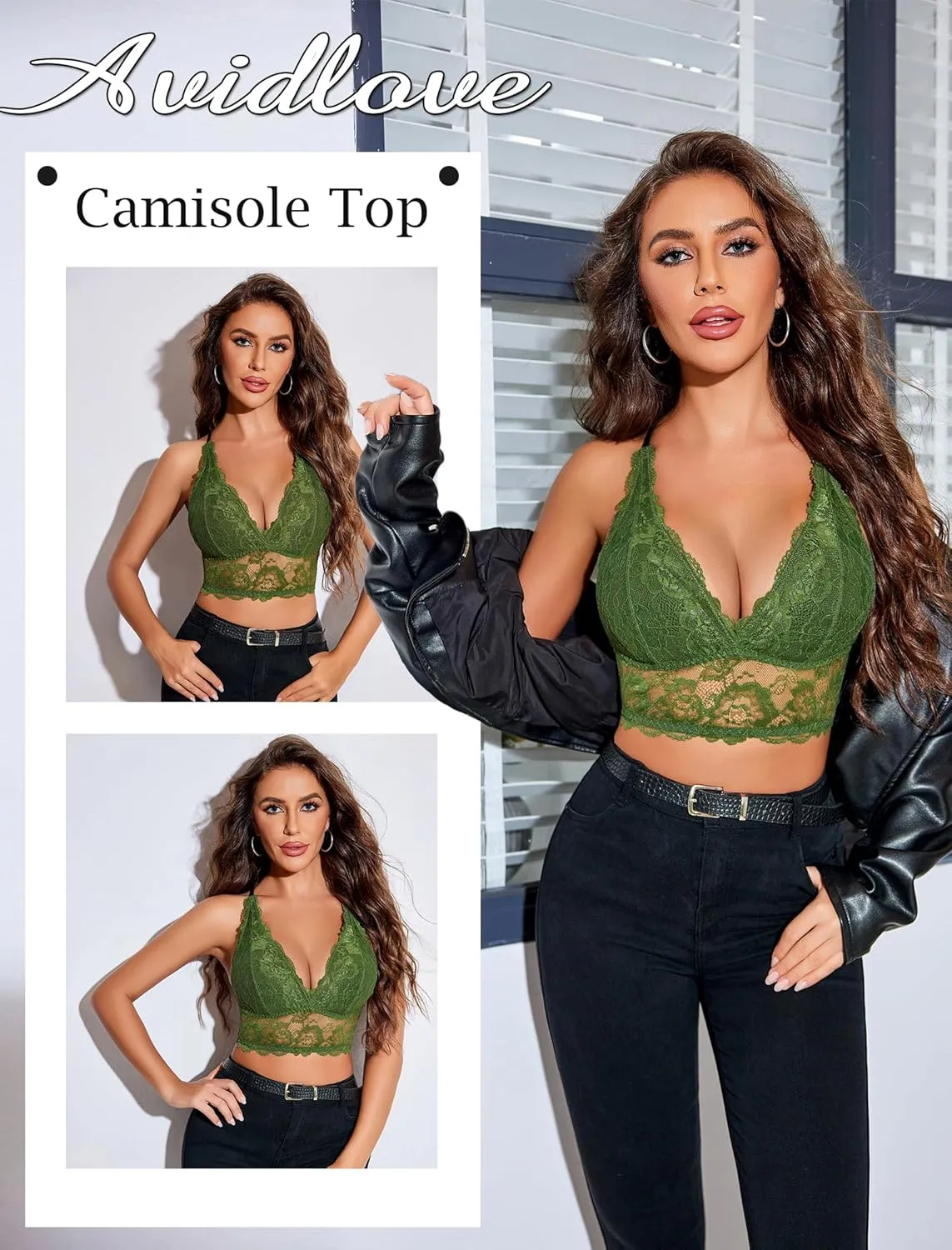 Avidlove Bralettes for Women Lace Wireless Bra V Neck Racerback Crop Top Adjustable Lingerie