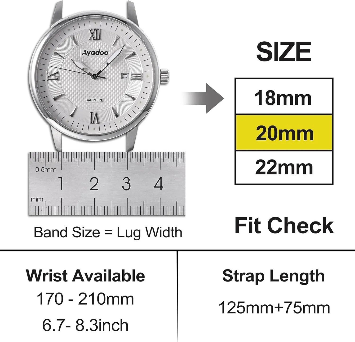 Ayadoo 20mm Top Grain Leather Watch Band Dark Brown Crazy Horse Leather Replacement Watch Strap with Black Buckle Quick Release