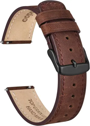 Ayadoo 20mm Top Grain Leather Watch Band Dark Brown Crazy Horse Leather Replacement Watch Strap with Black Buckle Quick Release
