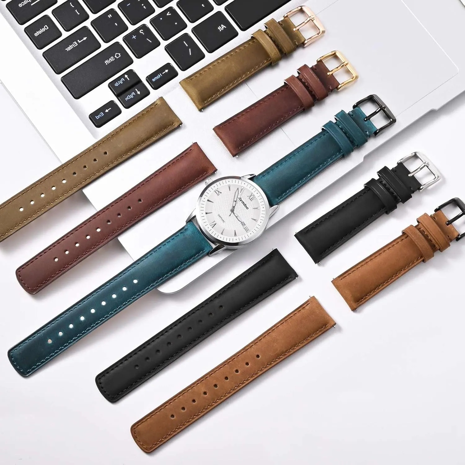 Ayadoo 20mm Top Grain Leather Watch Band Dark Brown Crazy Horse Leather Replacement Watch Strap with Black Buckle Quick Release