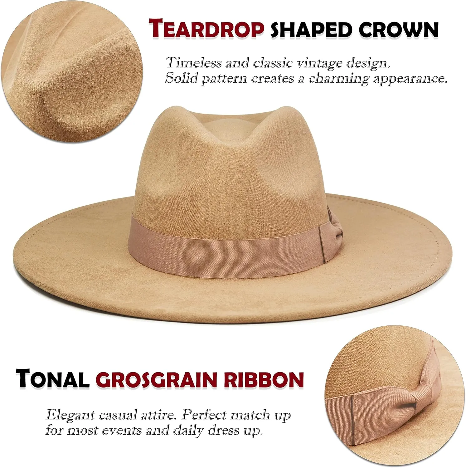 Big Wide Brim Fedora Hat for Women - Nashville Outfits Western Hats Women's Felt Panama Rancher Hat