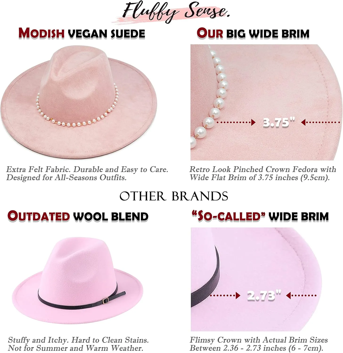 Big Wide Brim Fedora Hat for Women - Nashville Outfits Western Hats Women's Felt Panama Rancher Hat