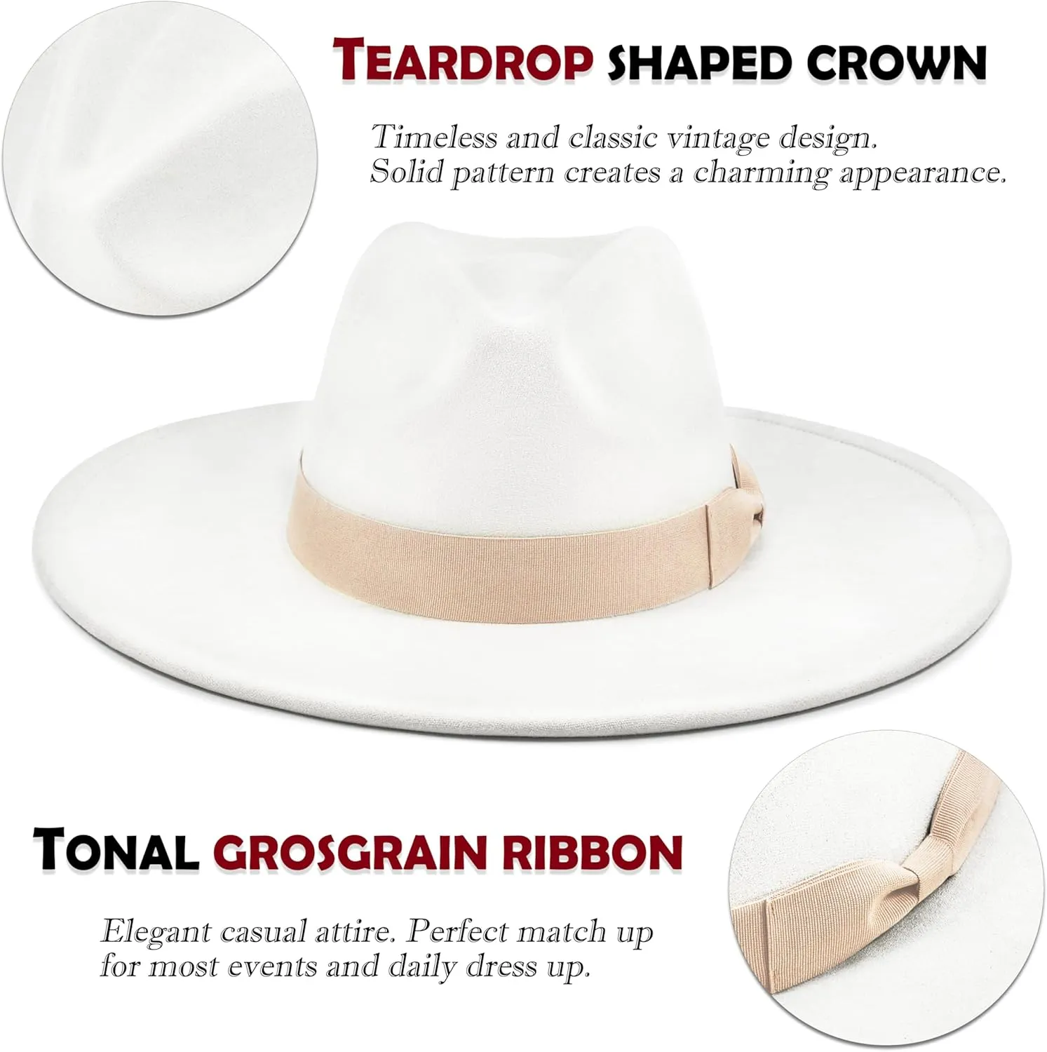 Big Wide Brim Fedora Hat for Women - Nashville Outfits Western Hats Women's Felt Panama Rancher Hat