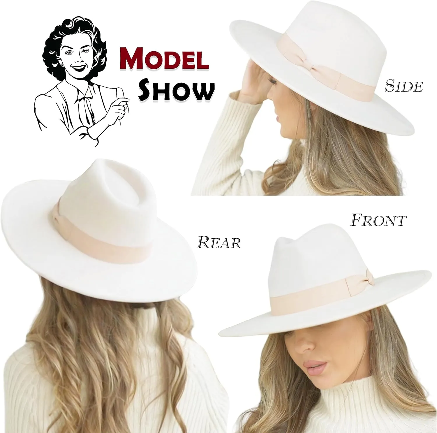 Big Wide Brim Fedora Hat for Women - Nashville Outfits Western Hats Women's Felt Panama Rancher Hat