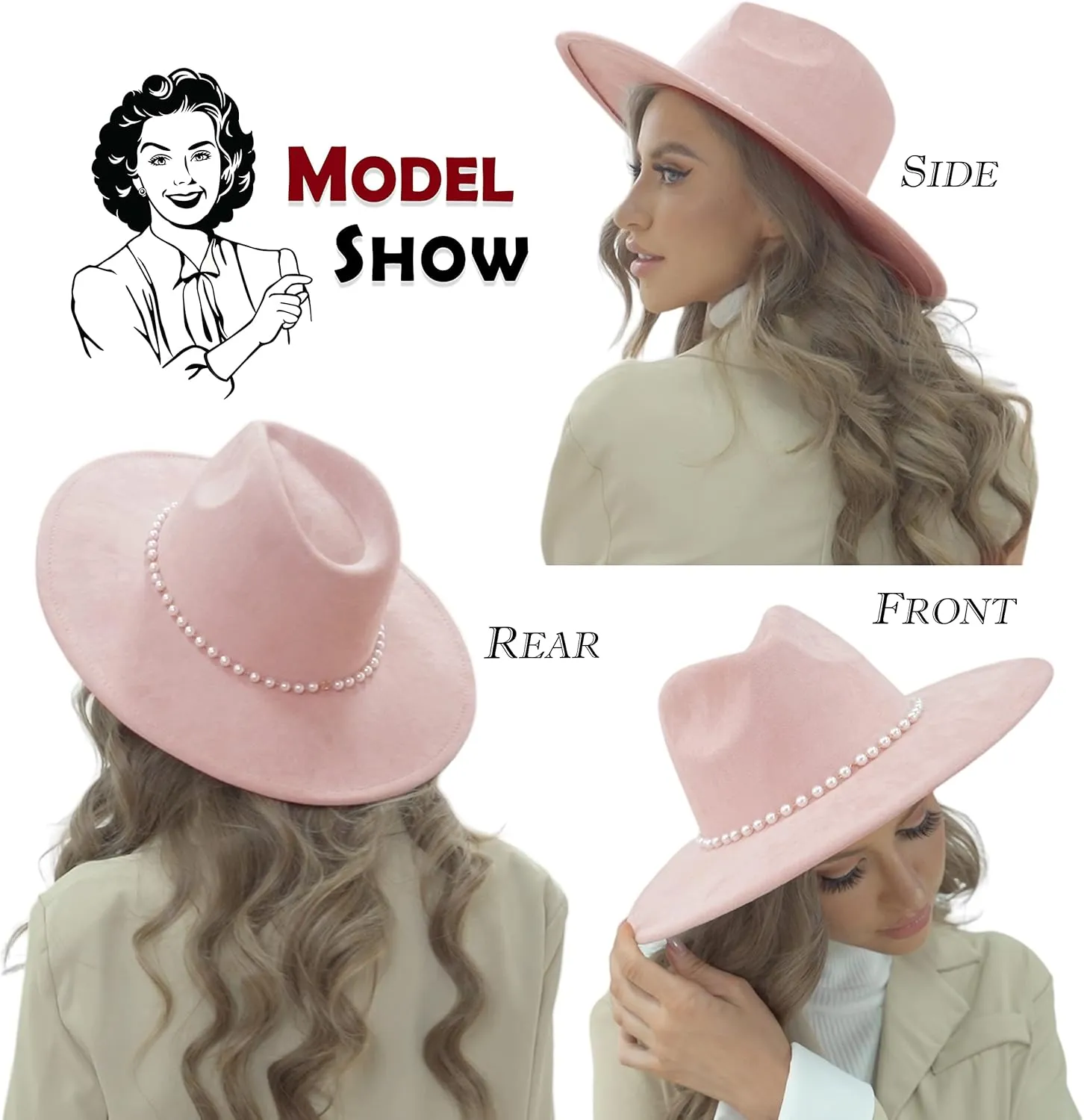 Big Wide Brim Fedora Hat for Women - Nashville Outfits Western Hats Women's Felt Panama Rancher Hat