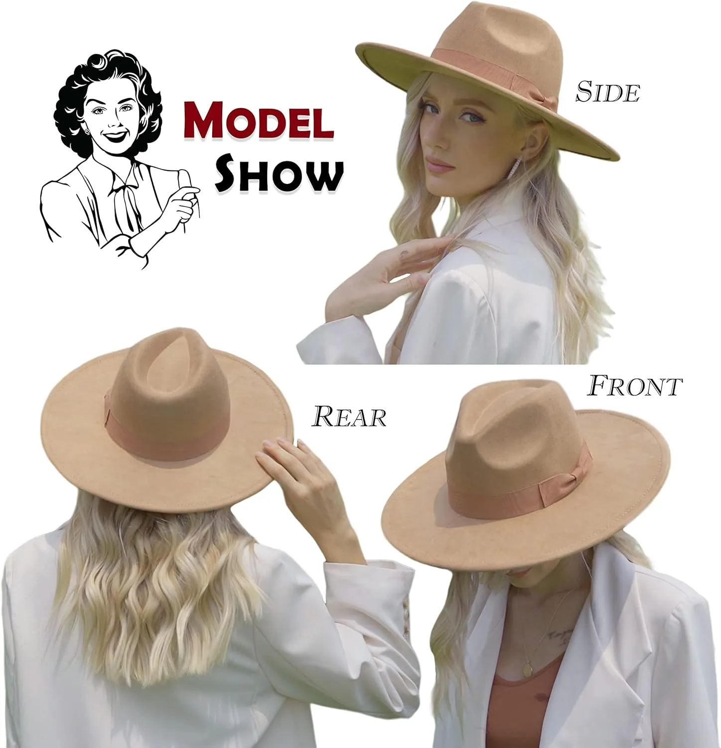 Big Wide Brim Fedora Hat for Women - Nashville Outfits Western Hats Women's Felt Panama Rancher Hat
