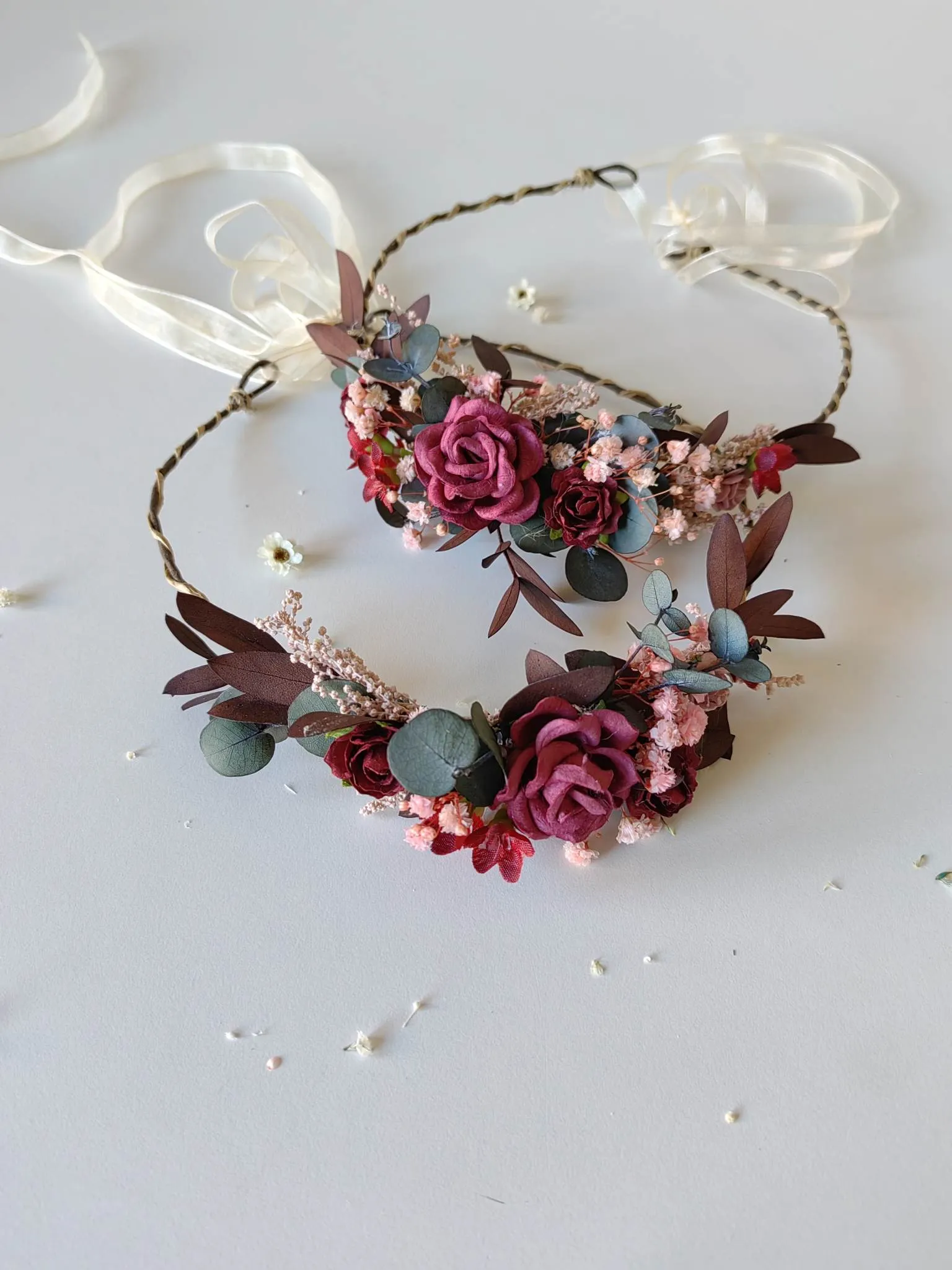 Burgundy crowns for mom and daughter