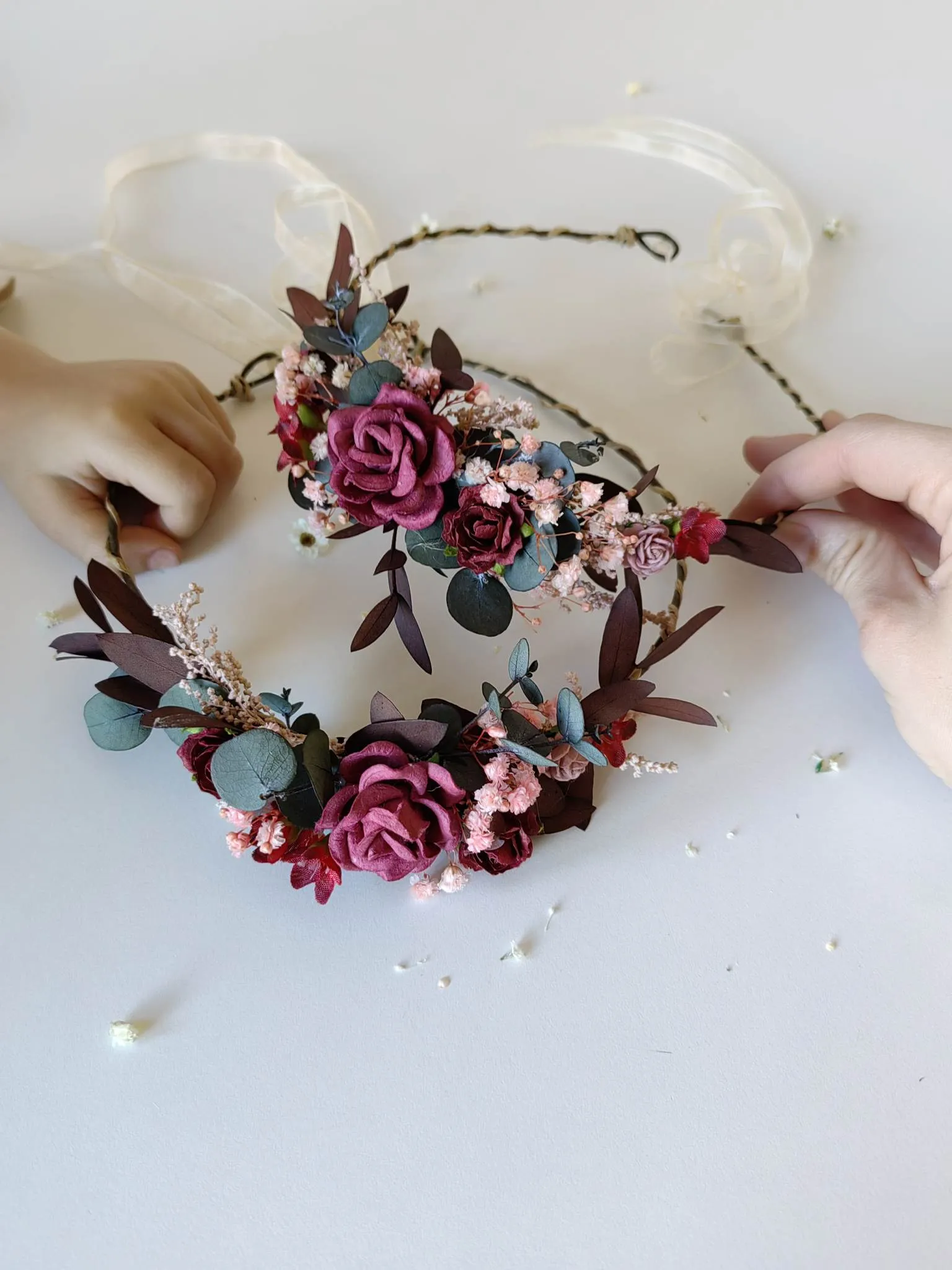 Burgundy crowns for mom and daughter