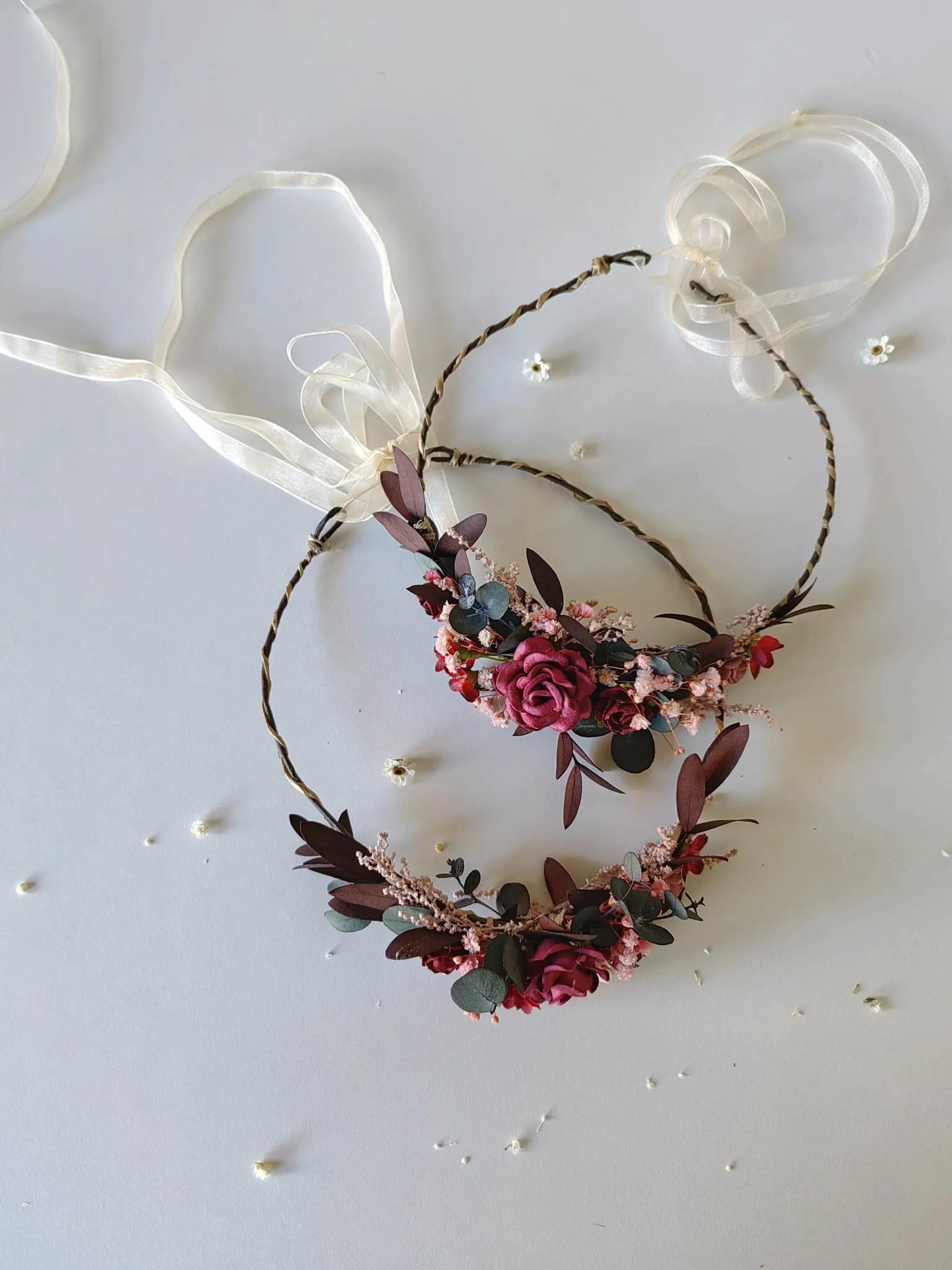 Burgundy crowns for mom and daughter