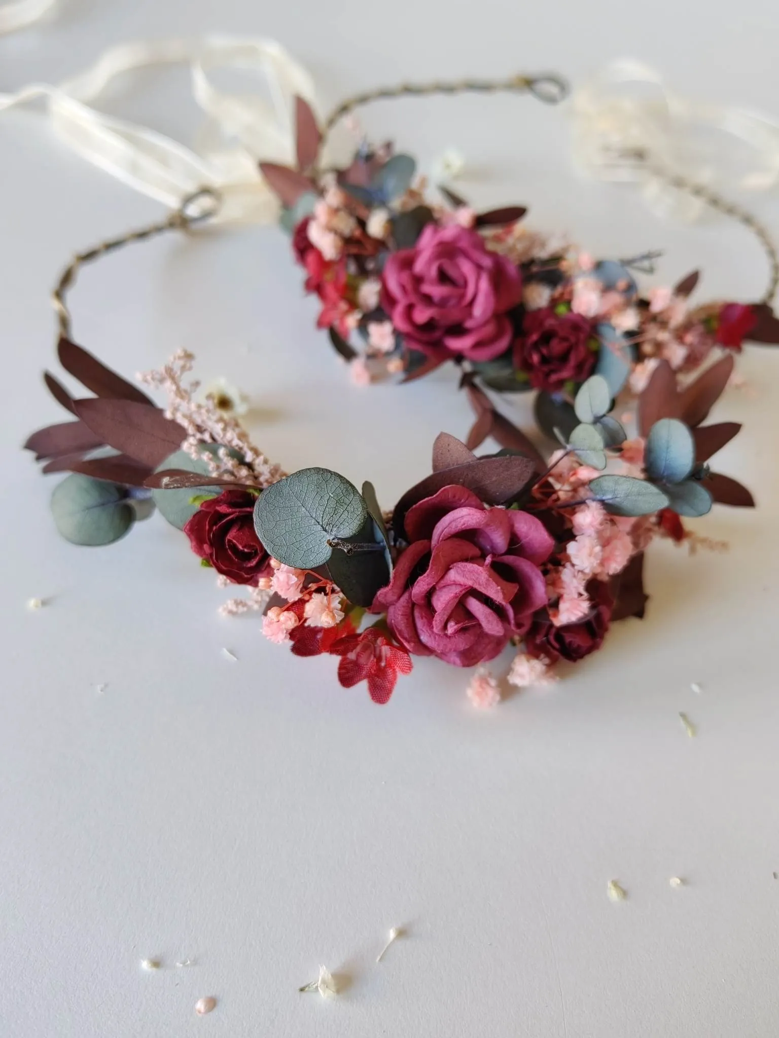 Burgundy crowns for mom and daughter
