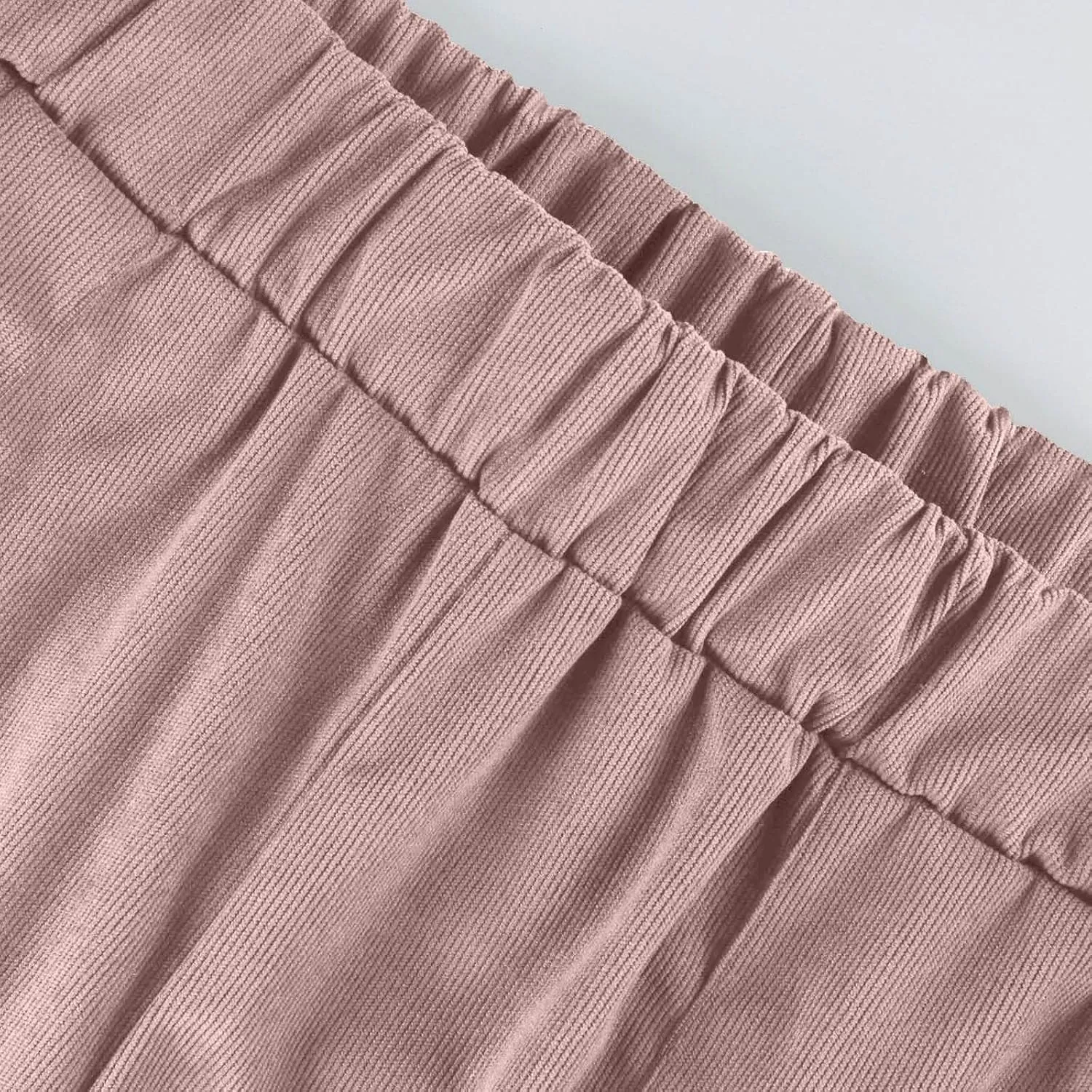 Corduroy Pants Women Casual Elastic High Waist Petite Pants Straight Leg Pants Loose Comfy Trousers with Pockets