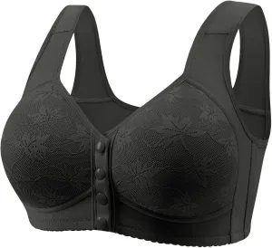 Daisy Lace Bras for Women Front Closure No Underwire Comfort Senior Wireless Snap Closing Bra