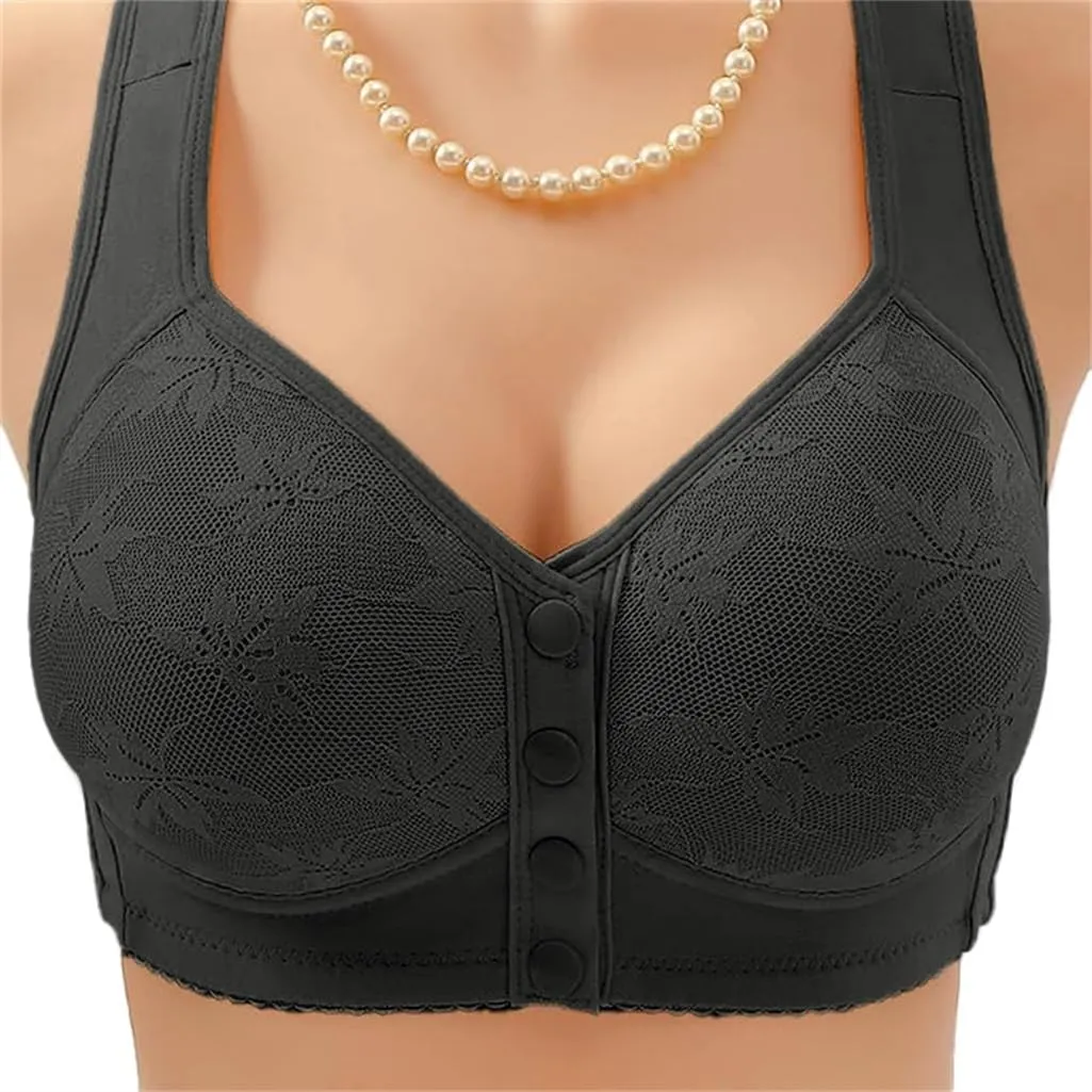 Daisy Lace Bras for Women Front Closure No Underwire Comfort Senior Wireless Snap Closing Bra