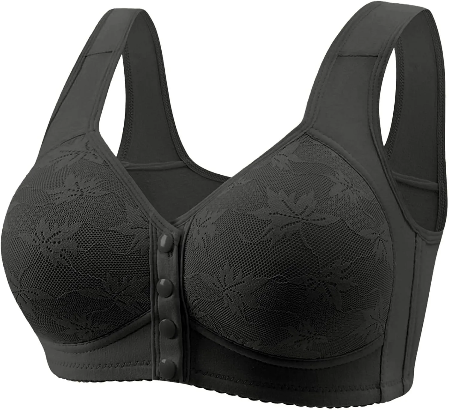 Daisy Lace Bras for Women Front Closure No Underwire Comfort Senior Wireless Snap Closing Bra
