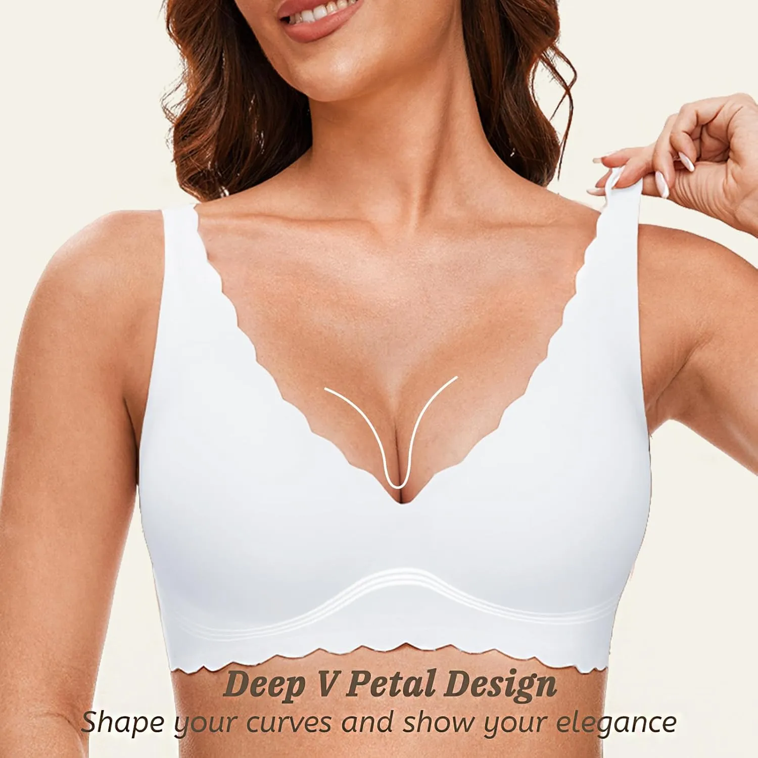 Deep V Petal Bras for Women No Underwire Soft Wireless Bras Comfort Seamless Bralettes with Extender