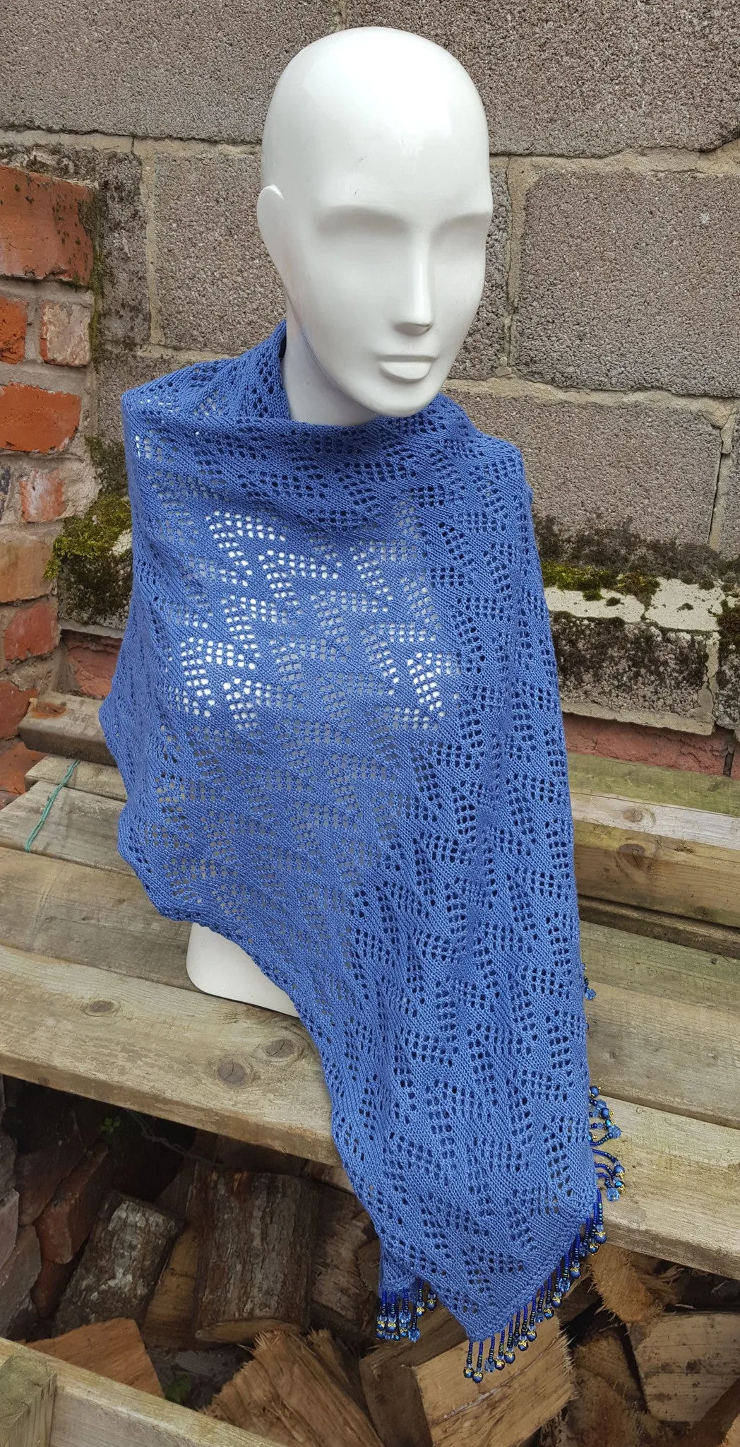 Denim Blue  crepe yarn  beaded pashmina shawl