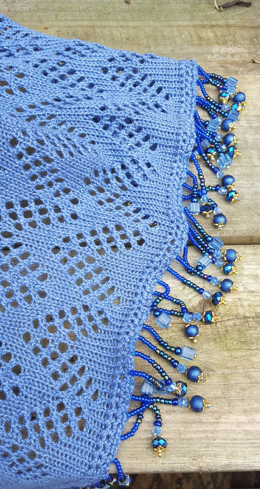 Denim Blue  crepe yarn  beaded pashmina shawl