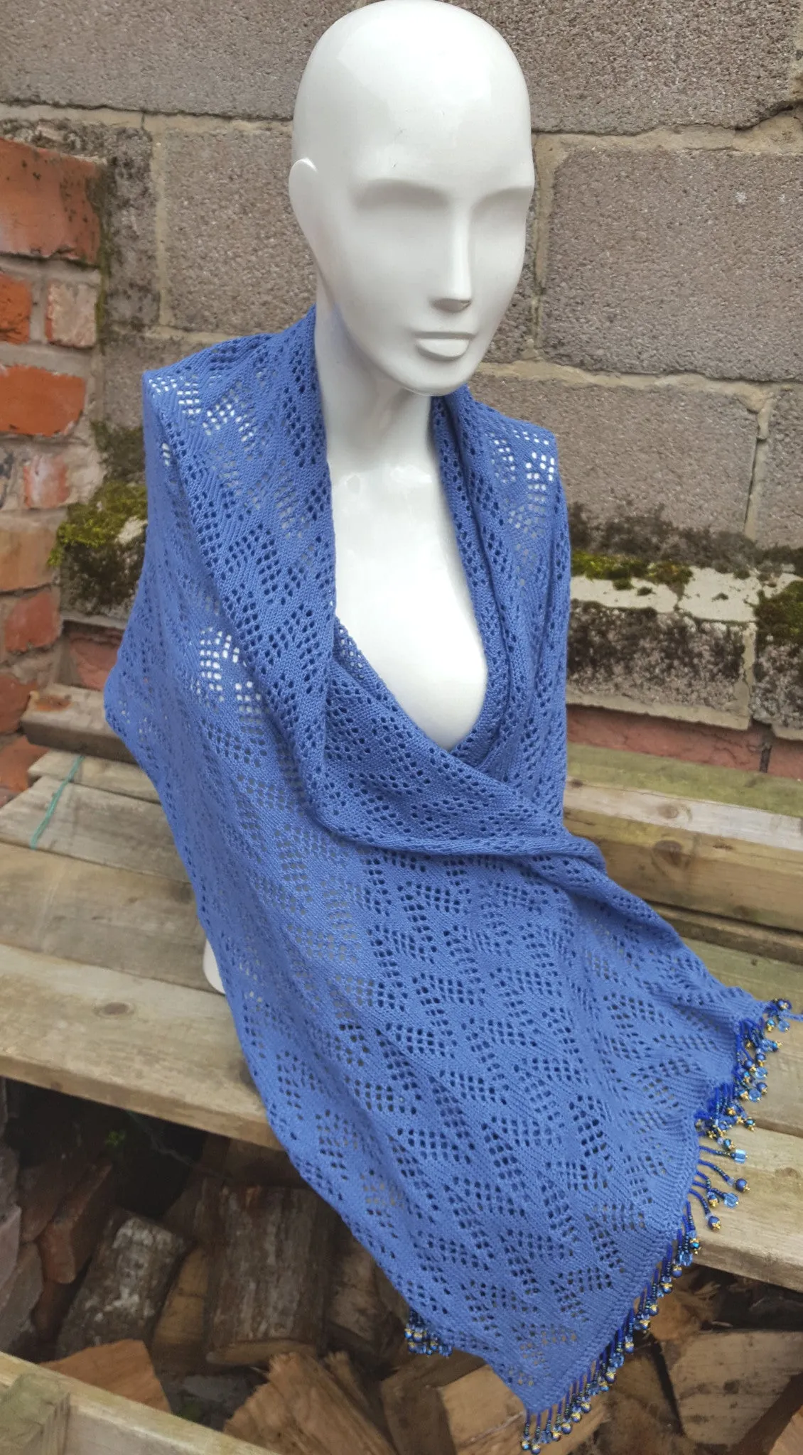 Denim Blue  crepe yarn  beaded pashmina shawl