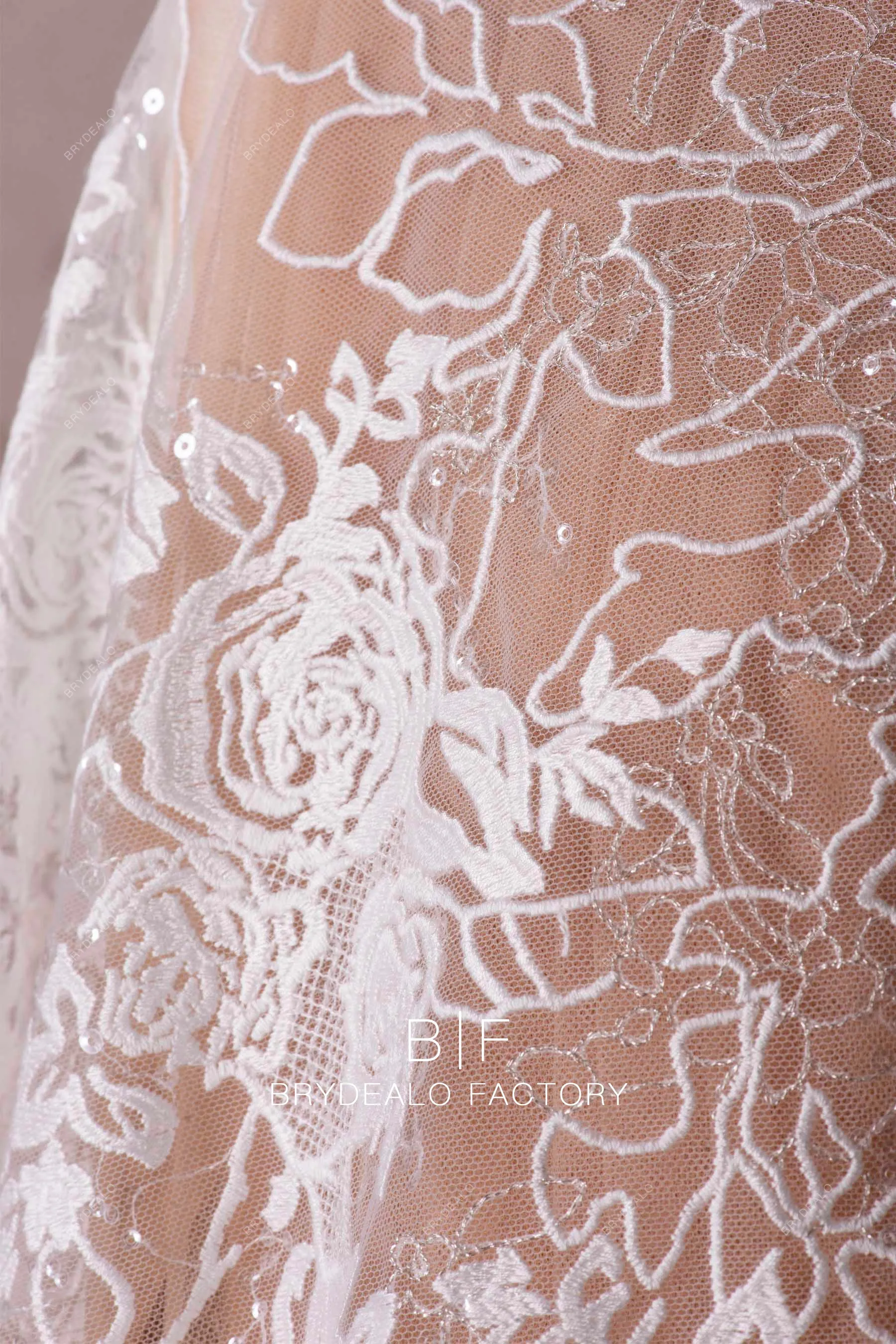 Designer Shimmery Flower Embroidered Lace Fabric Online