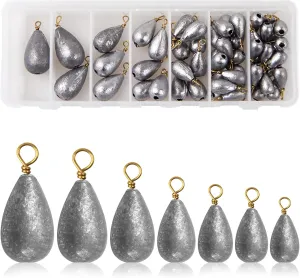 Fishing Weights Bell Sinkers Kit, 54pcs Assorted Bass Casting Sinker Drop Shot Weights with Brass Swivels Fishing Sinkers Weights for Saltwater Freshwater Catfish Fishing