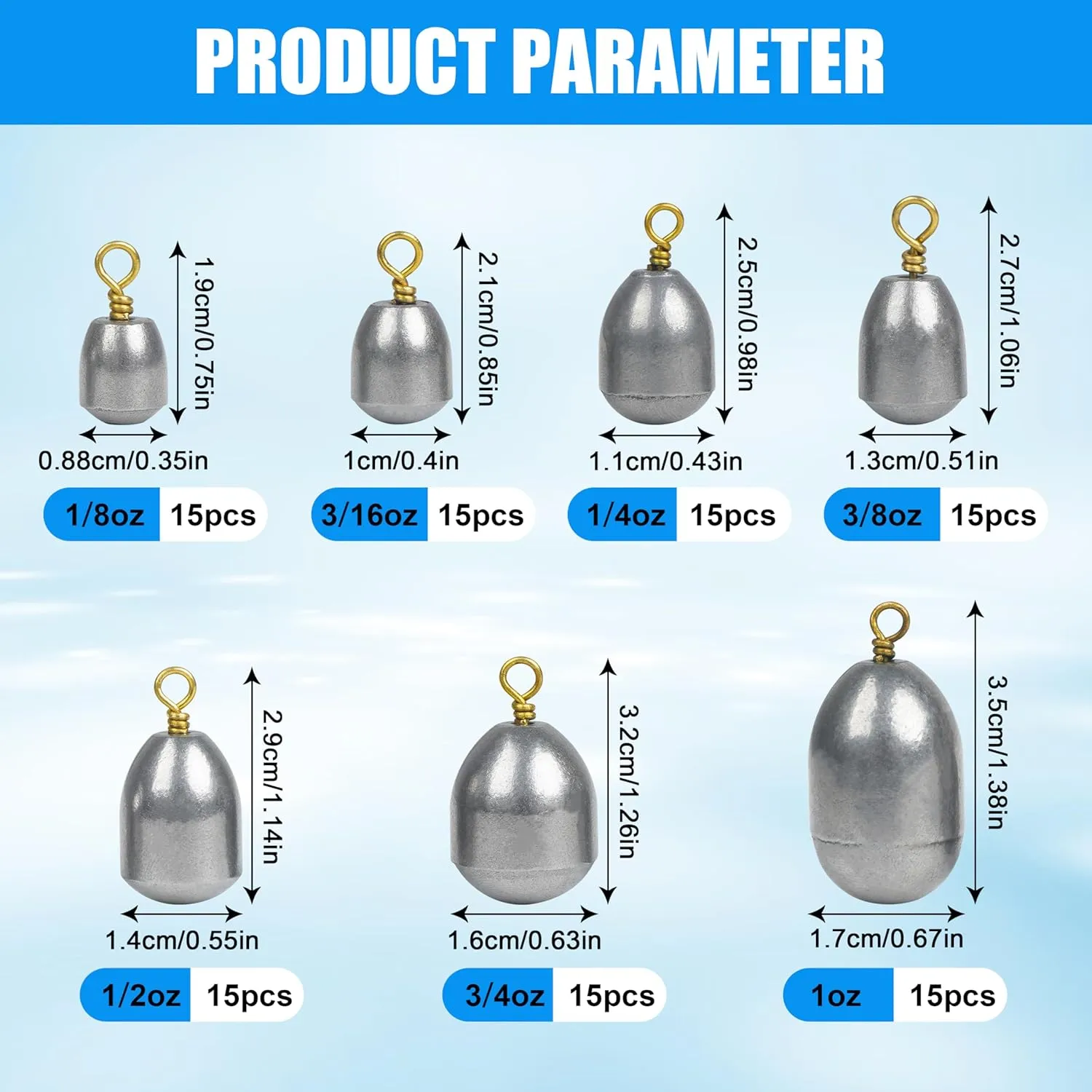Fishing Weights Sinkers Kit,15pcs Bass Casting Sinkers Weights Bell Sinkers Iron Fishing Weights with Ring Drop Shot for Saltwater Freshwater 1/8oz-1oz