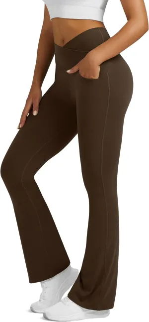 Flare Leggings for Women Yoga Pants with Pockets High Waisted Crossover Flare Leggings Bootcut Casual Yoga Pants