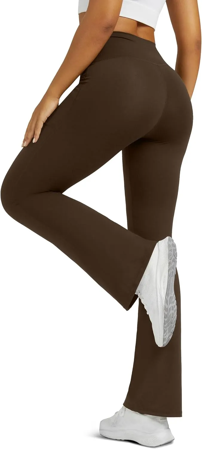 Flare Leggings for Women Yoga Pants with Pockets High Waisted Crossover Flare Leggings Bootcut Casual Yoga Pants