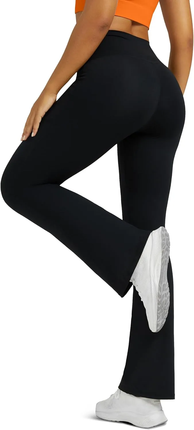 Flare Leggings for Women Yoga Pants with Pockets High Waisted Crossover Flare Leggings Bootcut Casual Yoga Pants