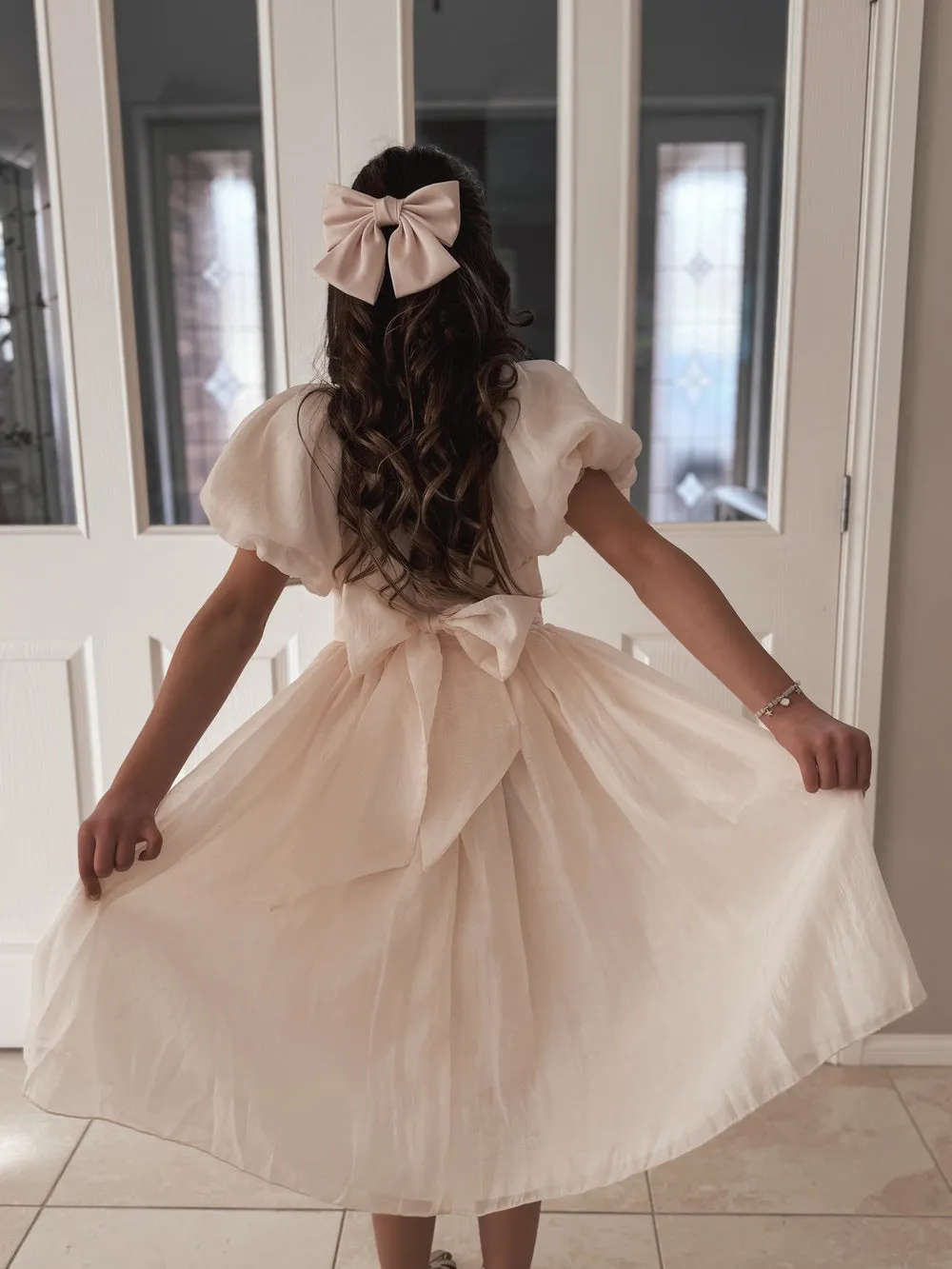 Girls Pink Satin Bow