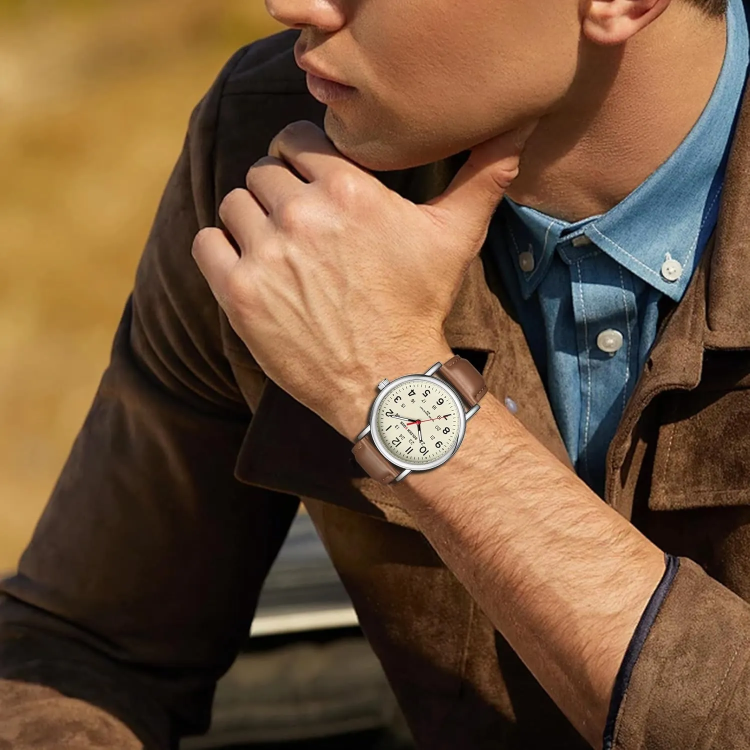GOLDEN HOUR Mens Quartz Analog Easy to Read 38mm Watch