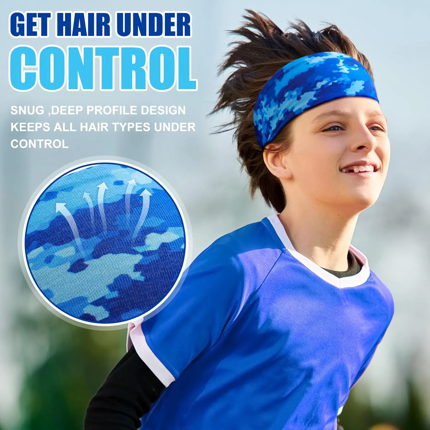 Haull 8 Pcs Sweatbands for Kids Boys Headbands Athletic Baseball Basketball Football Headbands Breathable Elastic Headband for Sports Running Exercise