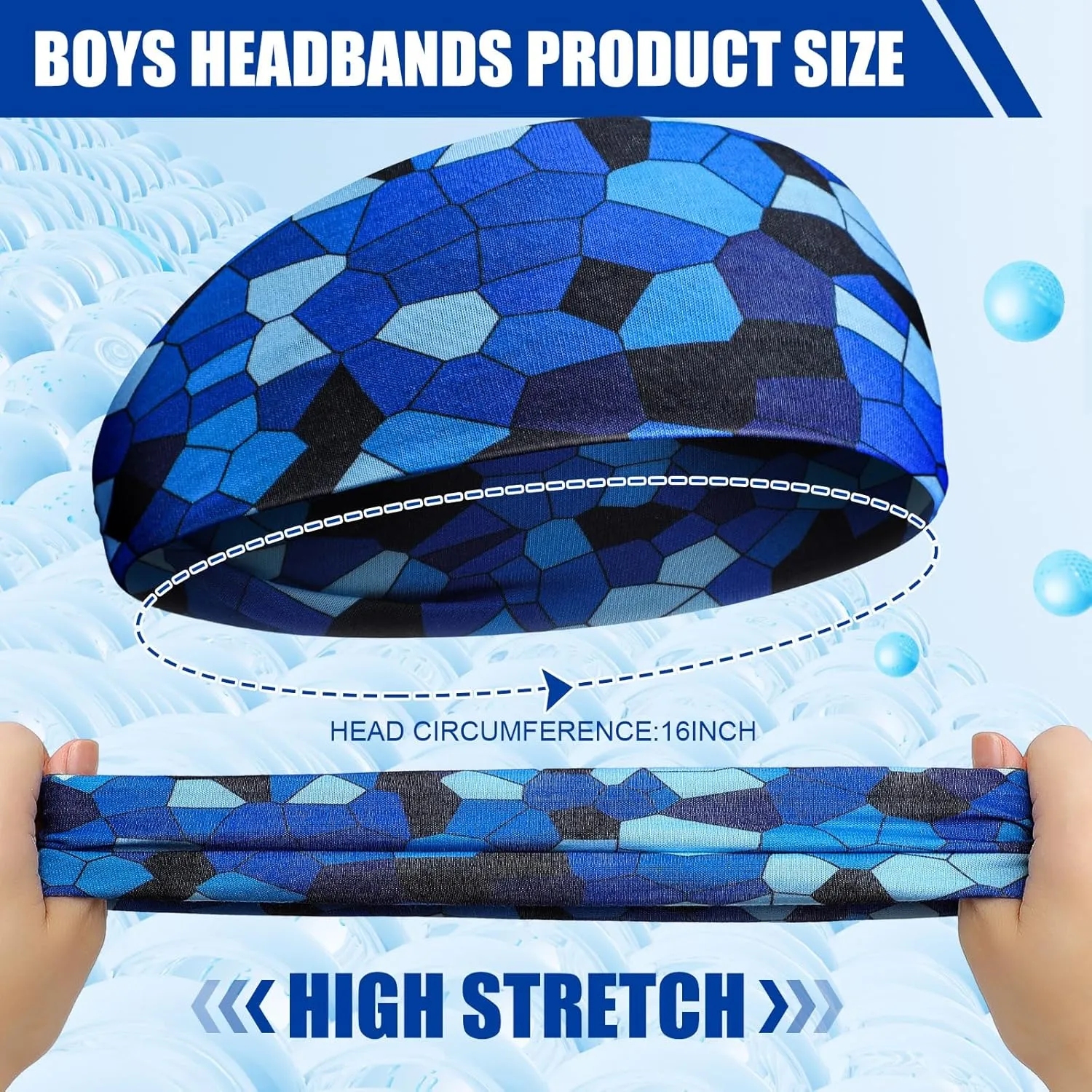 Haull 8 Pcs Sweatbands for Kids Boys Headbands Athletic Baseball Basketball Football Headbands Breathable Elastic Headband for Sports Running Exercise