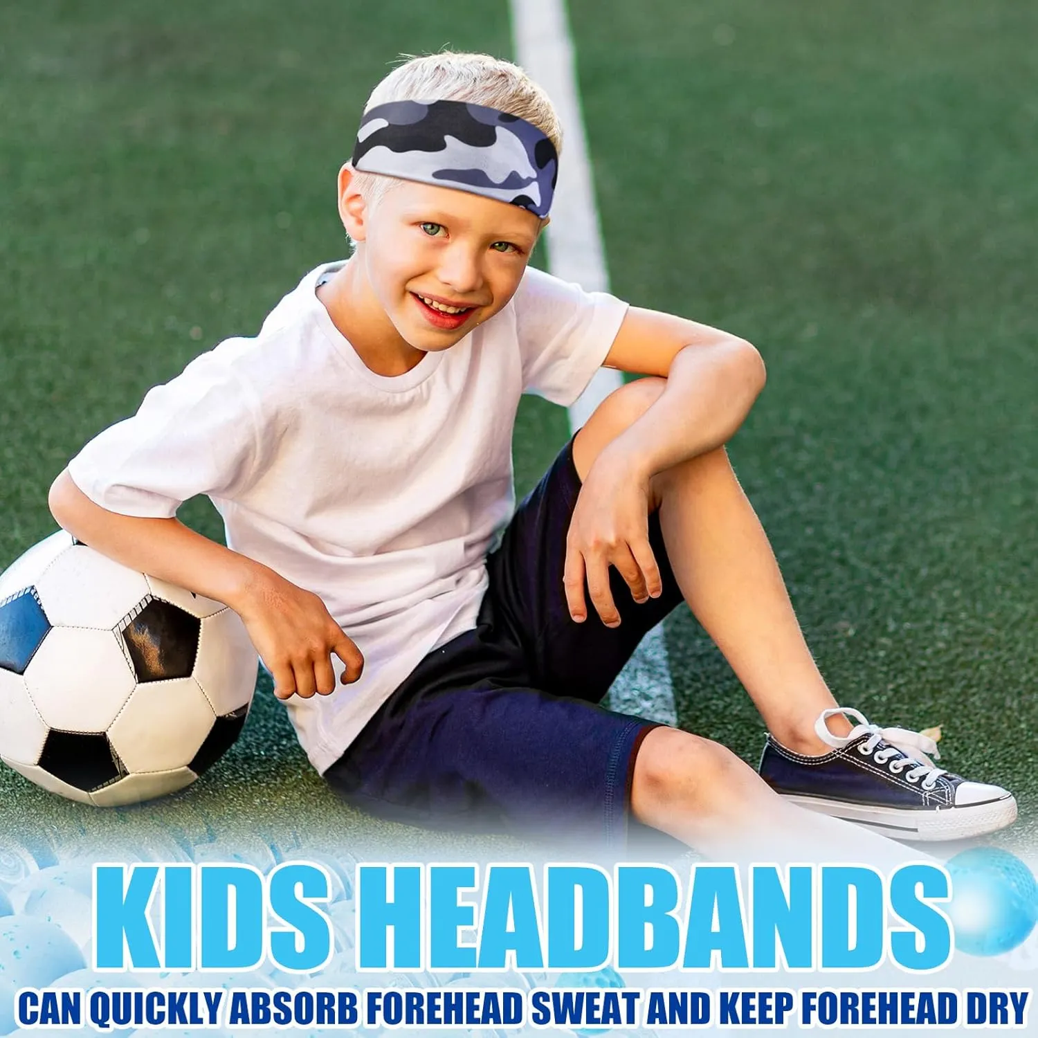 Haull 8 Pcs Sweatbands for Kids Boys Headbands Athletic Baseball Basketball Football Headbands Breathable Elastic Headband for Sports Running Exercise
