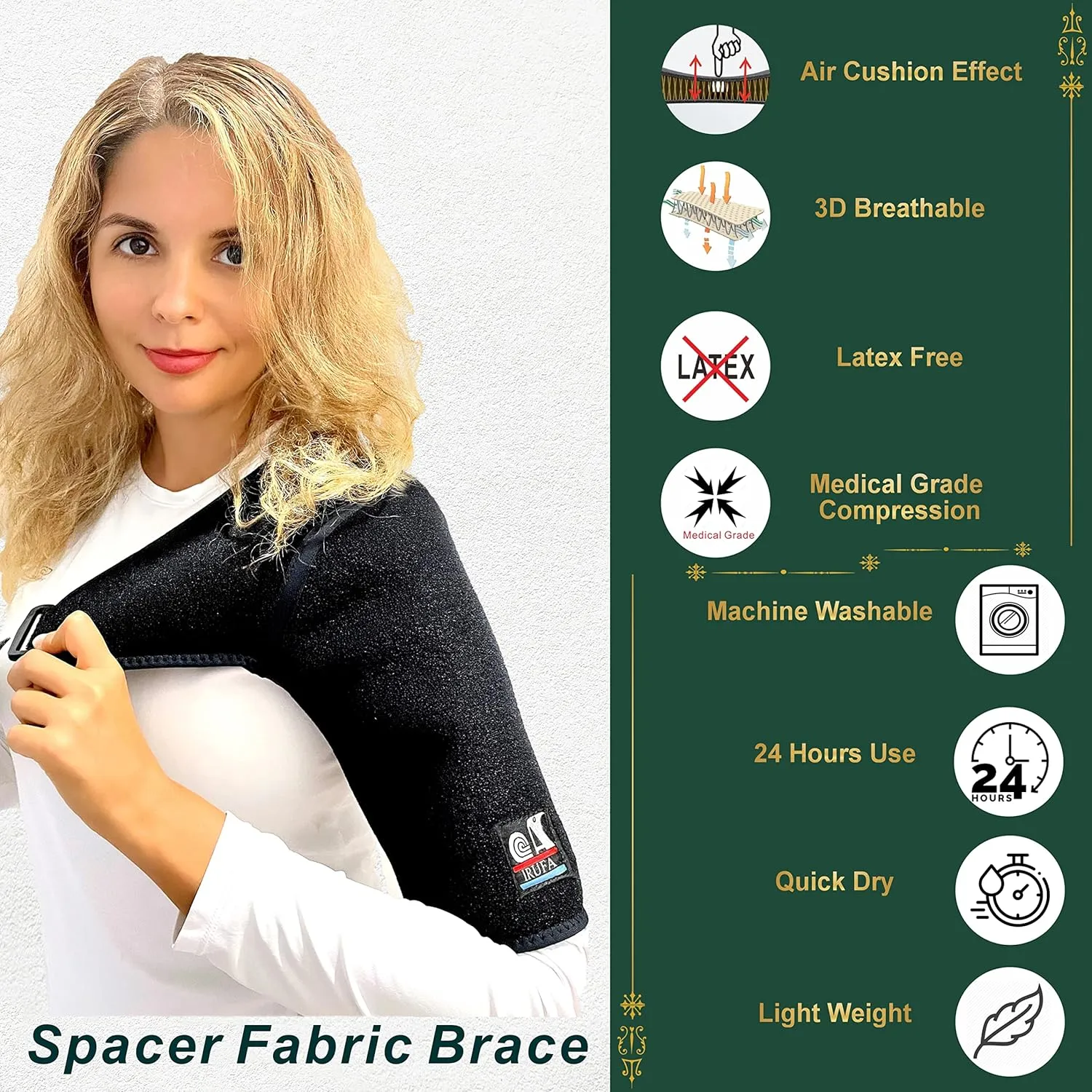 IRUFA Shoulder-OS-11, 3D Breathable Knit Elastic Patented Fabric Shoulder Brace, Cuff Support for AC Joint, Rotator Cuff Injury, Dislocated Injury Prevention, Fits Left or Right Shoulder