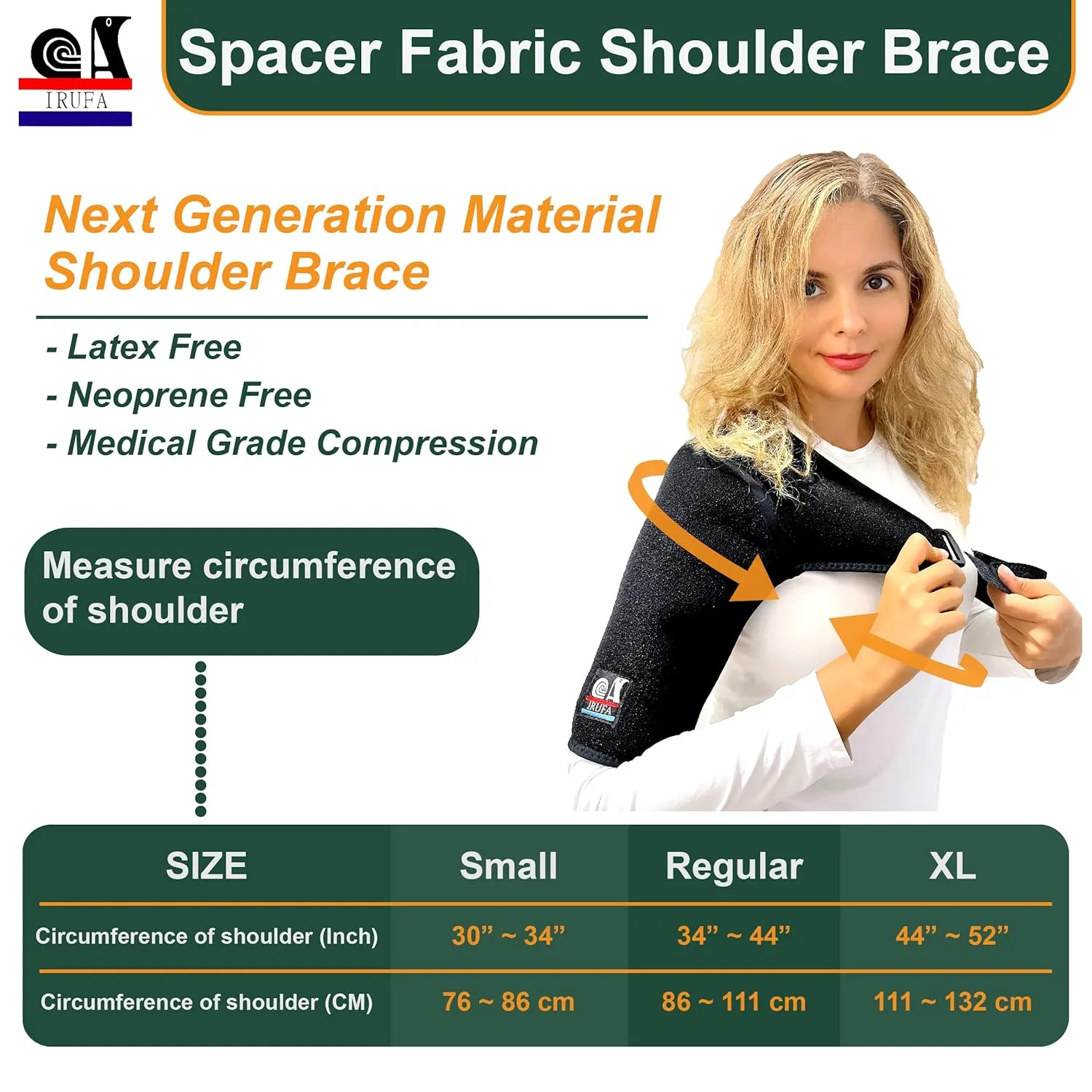 IRUFA Shoulder-OS-11, 3D Breathable Knit Elastic Patented Fabric Shoulder Brace, Cuff Support for AC Joint, Rotator Cuff Injury, Dislocated Injury Prevention, Fits Left or Right Shoulder