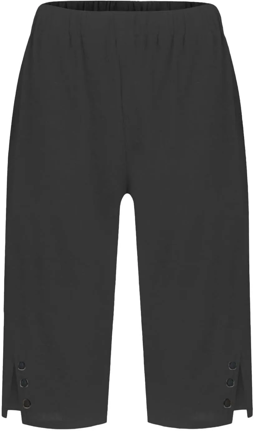 Linen Shorts for Women Knee Length Casual Summer Capri Pants Lightweight Beach Bermuda Shorts with Pockets