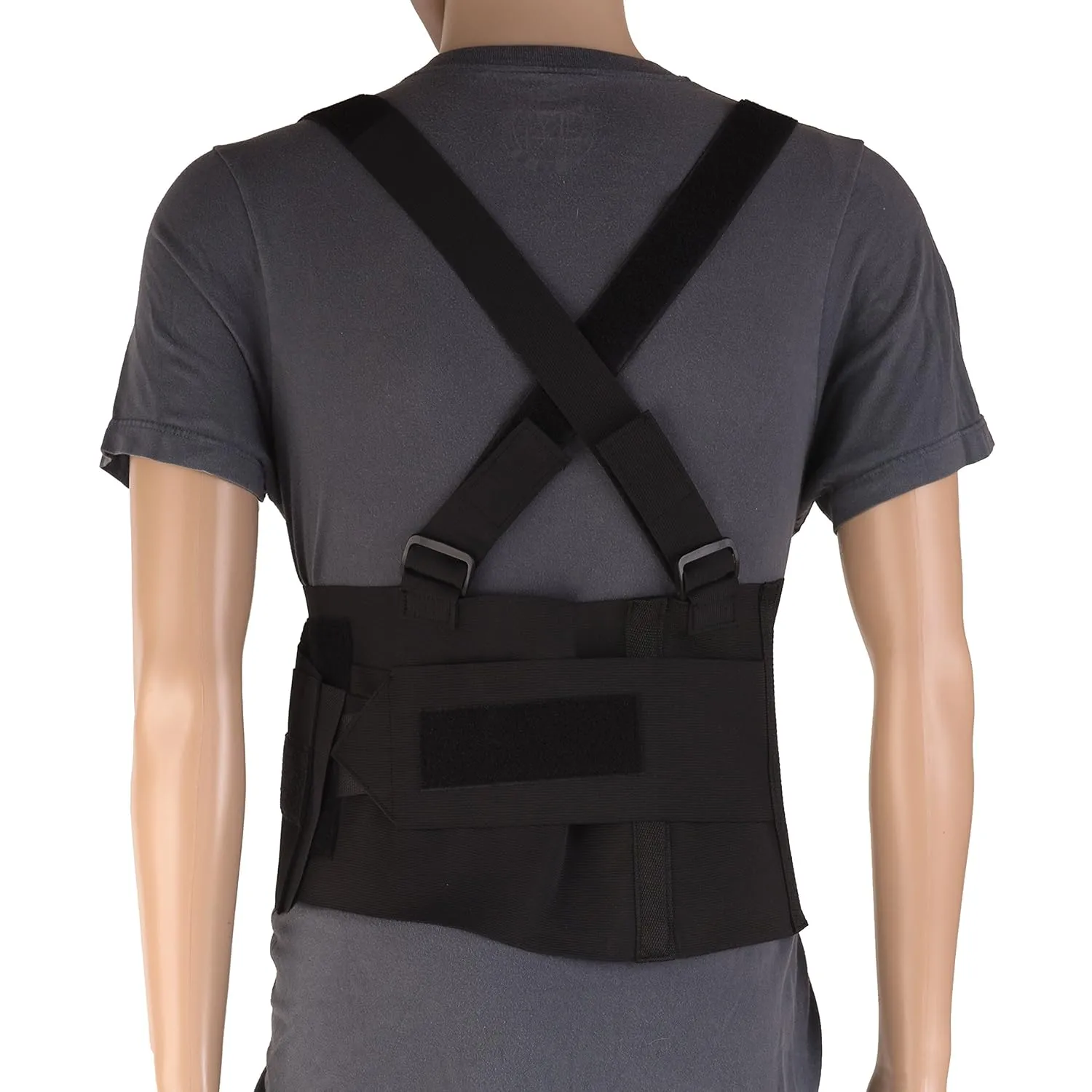 MABIS Deluxe Work Belt Back Support Brace with Adjustable, Removable Shoulder Straps, Fits 40 to 54, Black