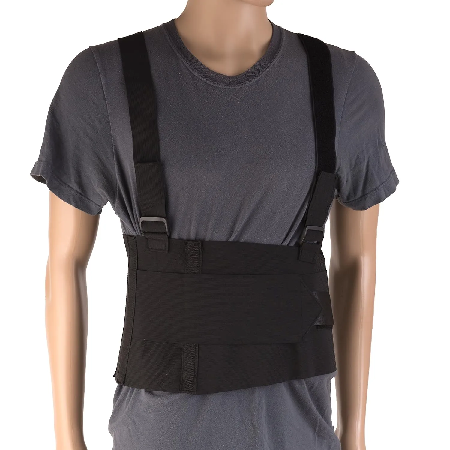 MABIS Deluxe Work Belt Back Support Brace with Adjustable, Removable Shoulder Straps, Fits 40 to 54, Black