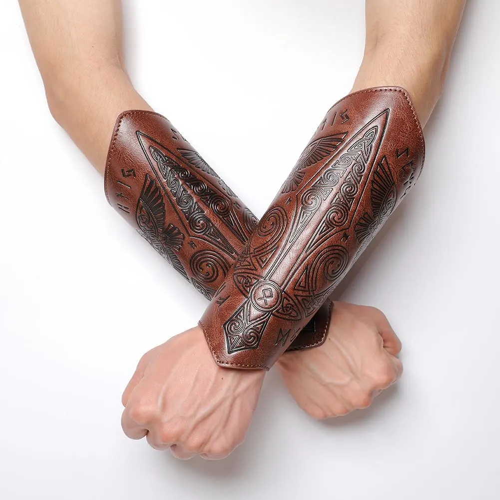Medieval Leather Bracers Dragon Embossed Viking Leather Bracers Leather Arm Armer Cuff Leather Gauntlet Costumes Accessories