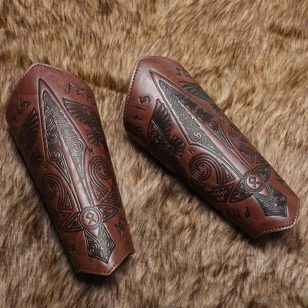 Medieval Leather Bracers Dragon Embossed Viking Leather Bracers Leather Arm Armer Cuff Leather Gauntlet Costumes Accessories