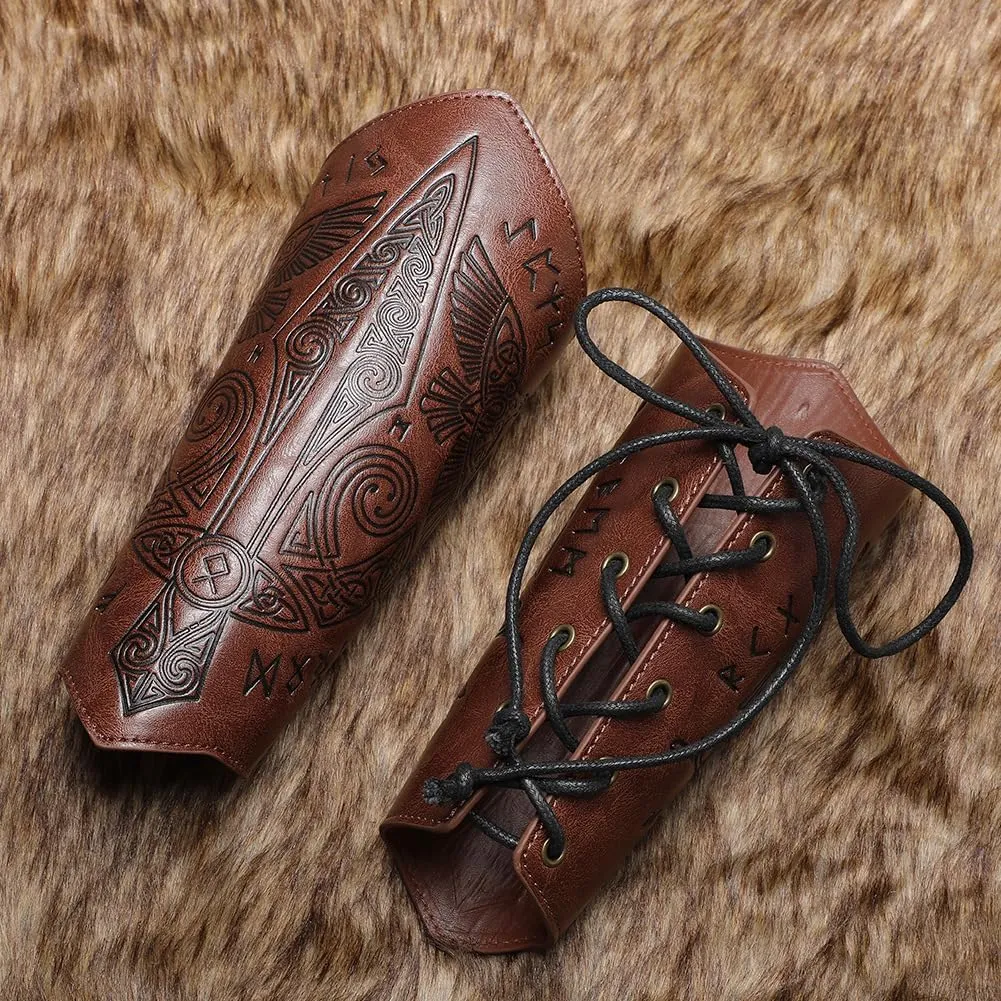 Medieval Leather Bracers Dragon Embossed Viking Leather Bracers Leather Arm Armer Cuff Leather Gauntlet Costumes Accessories